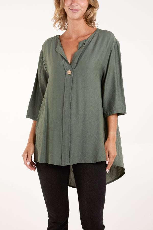 qed london Collarless Button Front Blouse