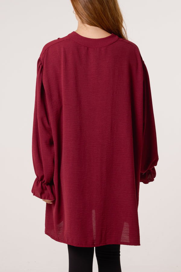 Qed London Collarless Frill Sleeve Blouse