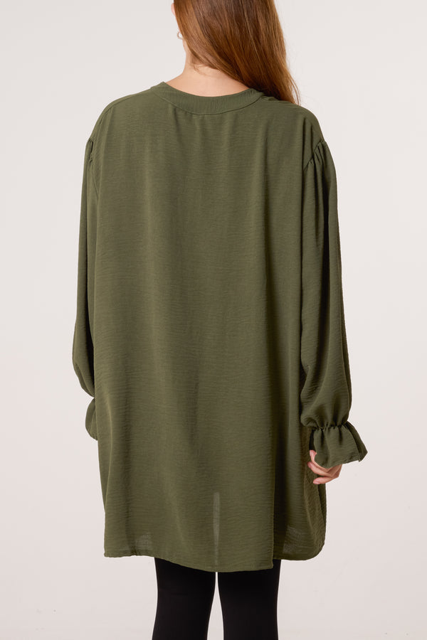 Qed London Collarless Frill Sleeve Blouse