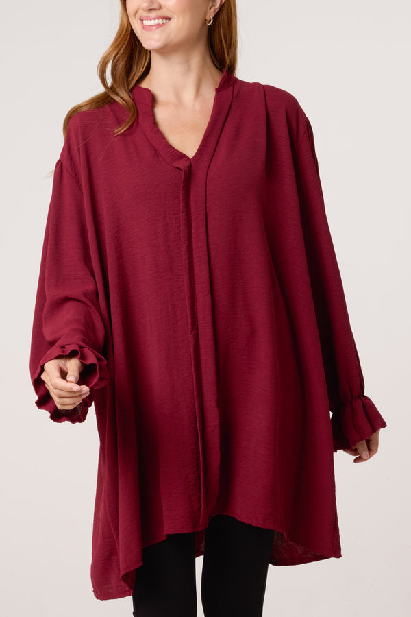 qed london Collarless Frill Sleeve Blouse