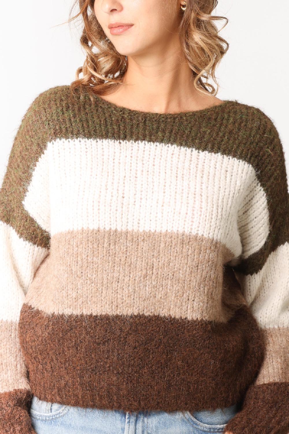 Qed London Colour Block Stripe Knit Jumper