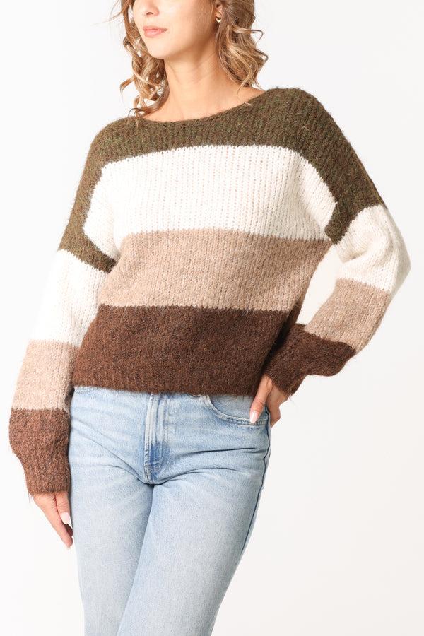 qed london Colour Block Stripe Knit Jumper