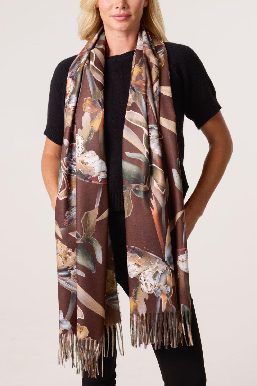 Qed London Colourful Butterfly Print Tassel Scarf