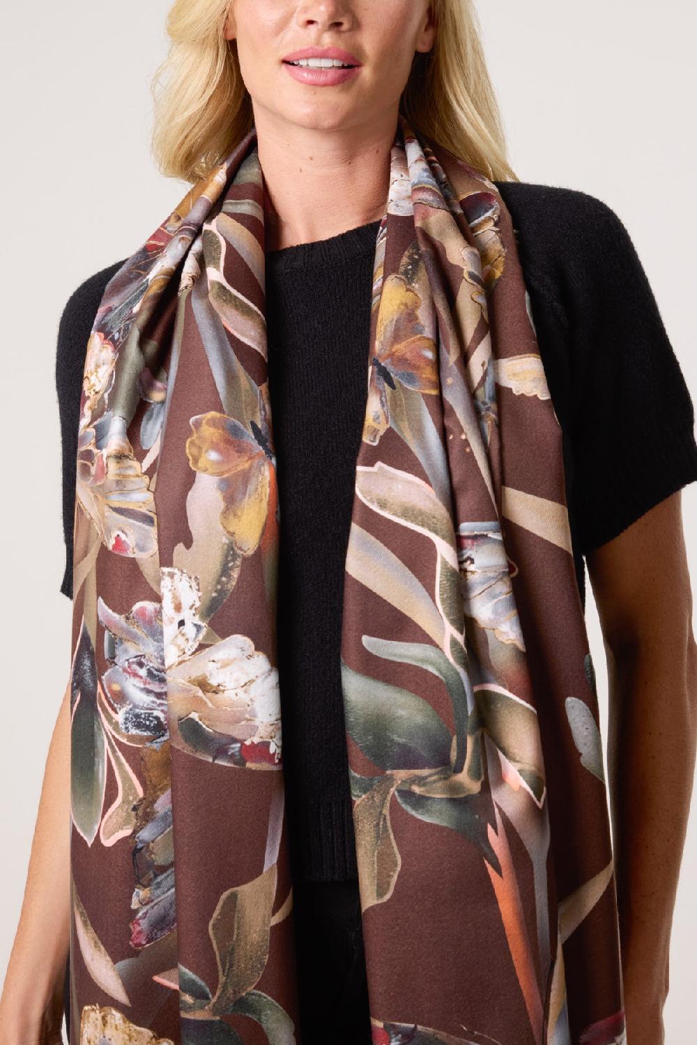 Qed London Colourful Butterfly Print Tassel Scarf