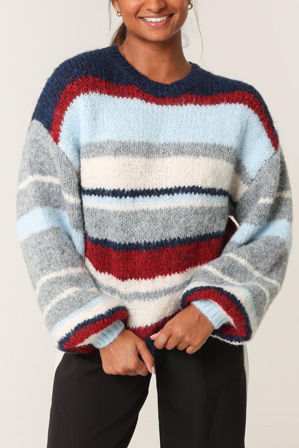 qed london Colourful Striped Knitted Jumper