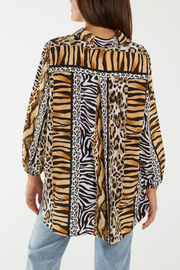 Qed London Combined Animal Print Shirt