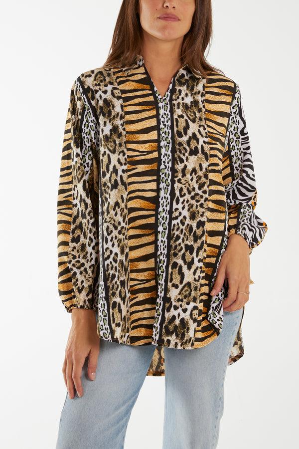 qed london Combined Animal Print Shirt