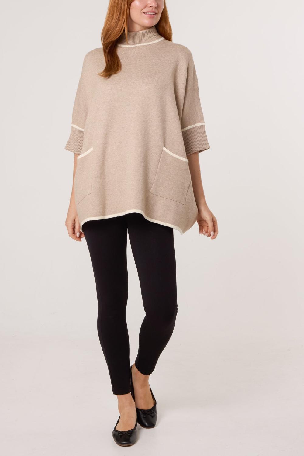 Qed London Contrast Hem High Neck Relaxed Jumper