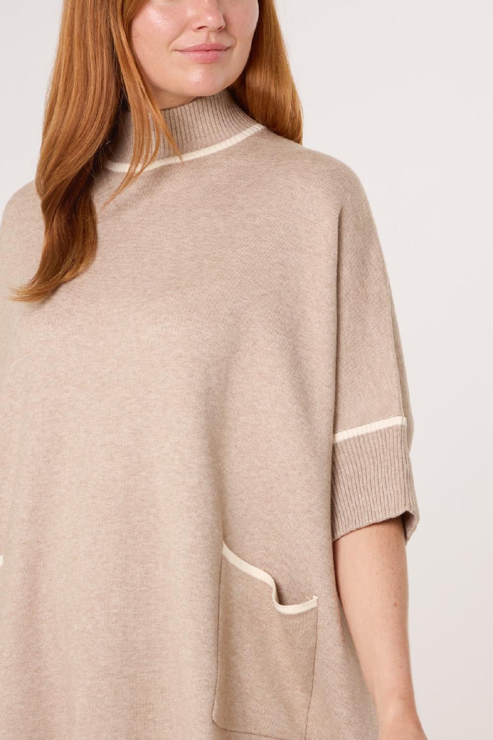 Qed London Contrast Hem High Neck Relaxed Jumper