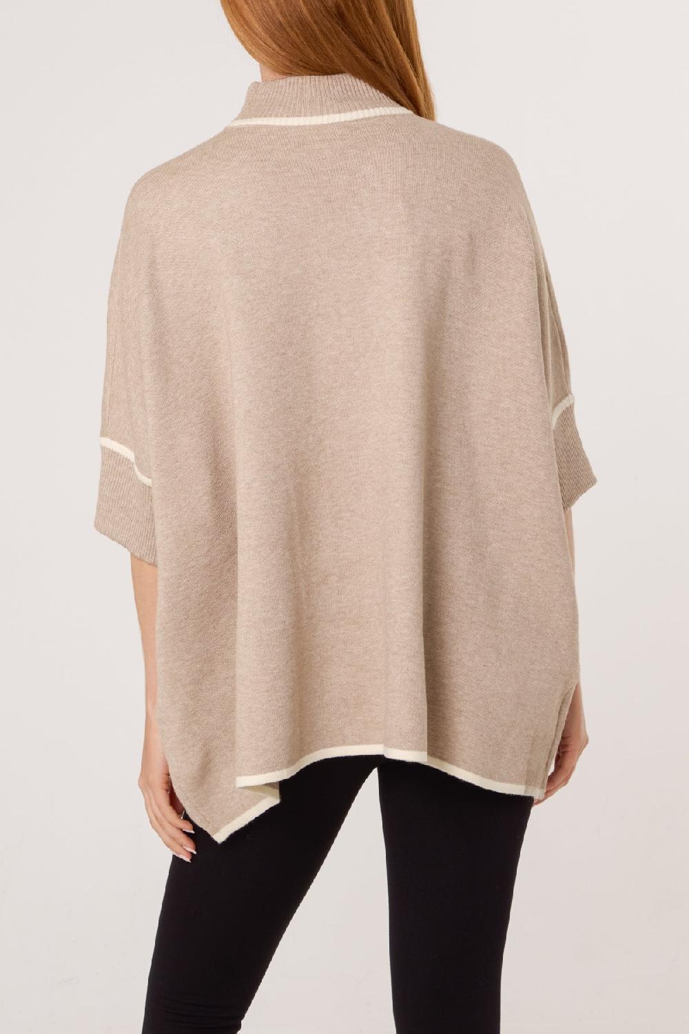 Qed London Contrast Hem High Neck Relaxed Jumper