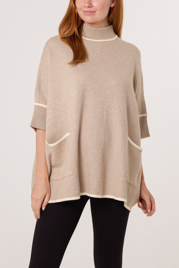 qed london Contrast Hem High Neck Relaxed Jumper