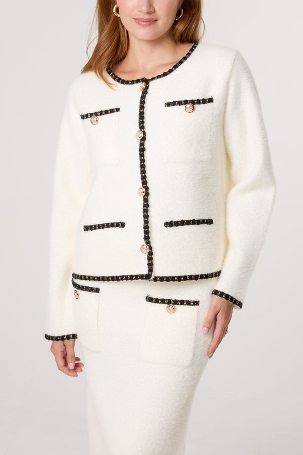 Qed London Contrast Knit Cardigan & Skirt Set