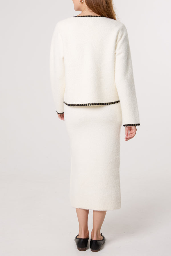 Qed London Contrast Knit Cardigan & Skirt Set
