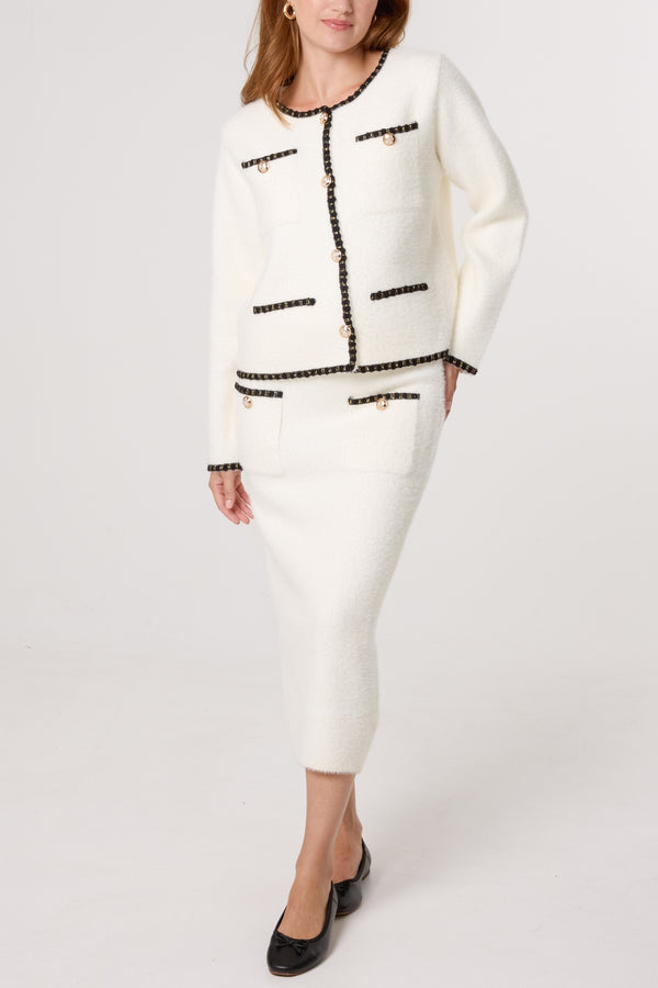 qed london Contrast Knit Cardigan & Skirt Set