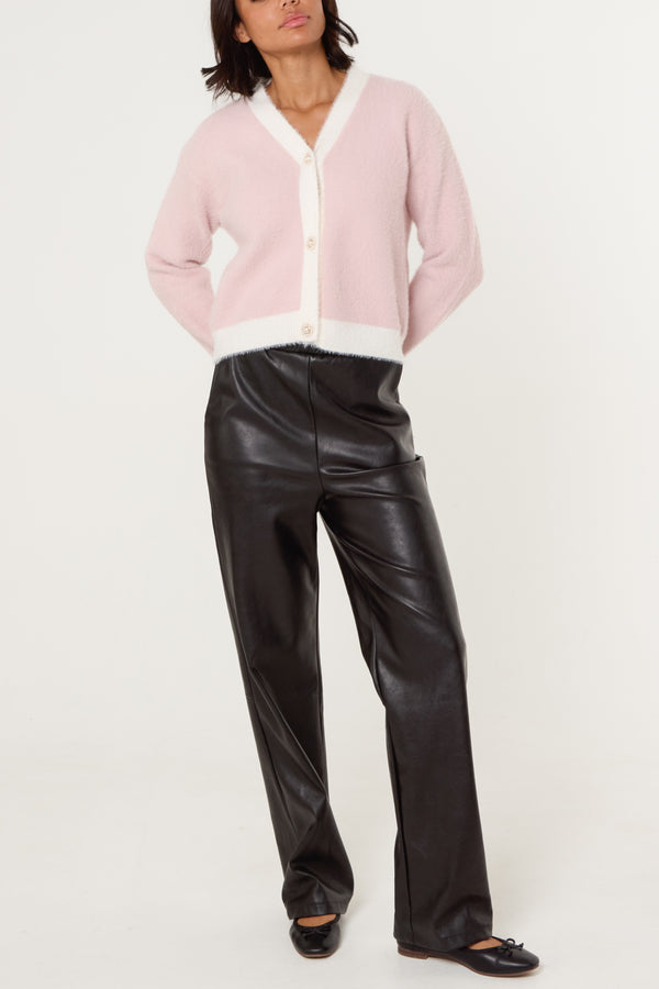 Qed London Contrast Pearl Button Knit Cardigan