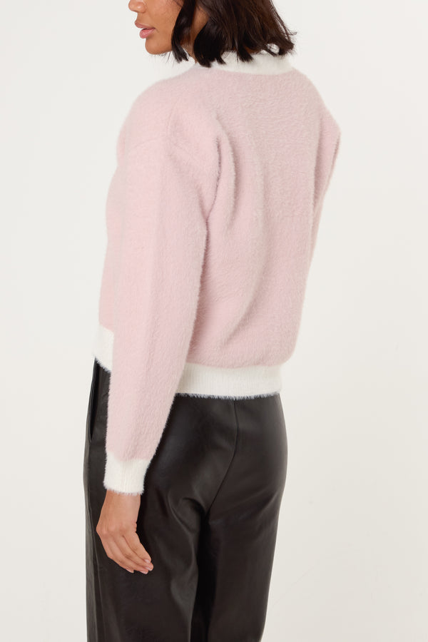 Qed London Contrast Pearl Button Knit Cardigan