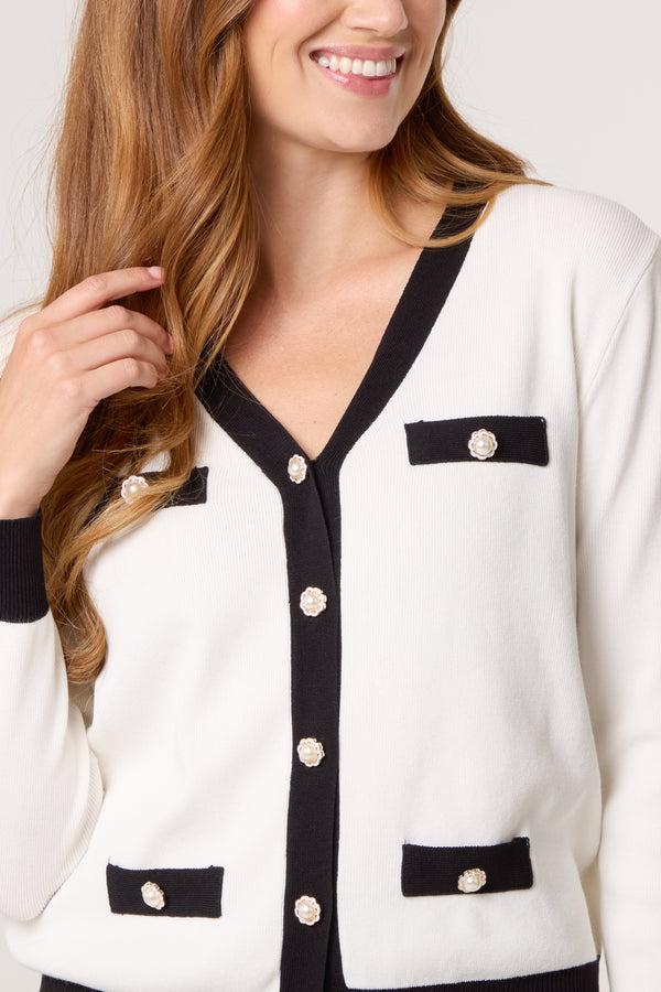 Qed London Contrast Pearl Cardigan & Trouser Co-Ord