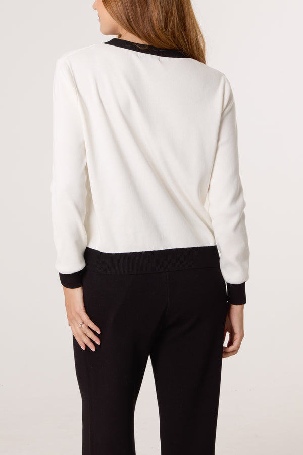 Qed London Contrast Pearl Cardigan & Trouser Co-Ord