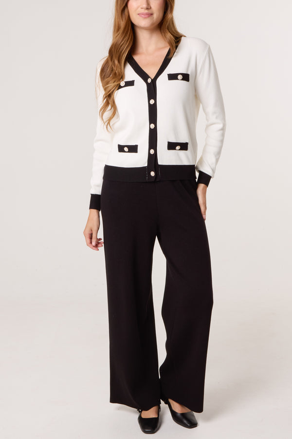 qed london Contrast Pearl Cardigan & Trouser Co-Ord