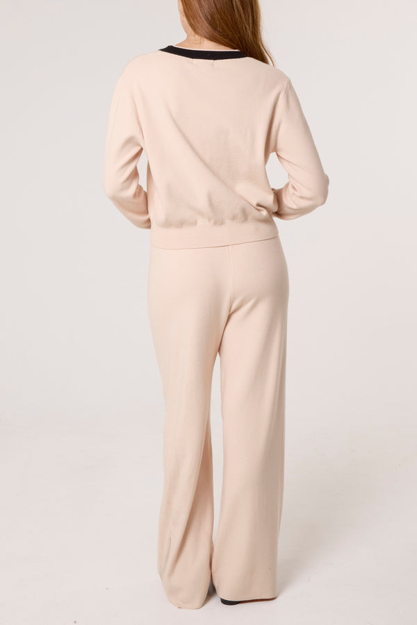 Qed London Contrast Pearls Cardigan & Trouser