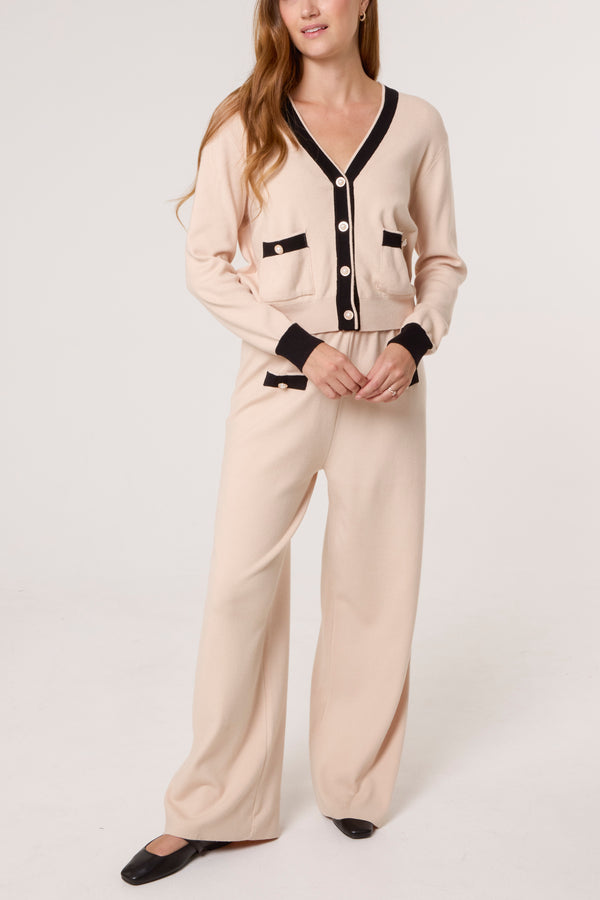 qed london Contrast Pearls Cardigan & Trouser