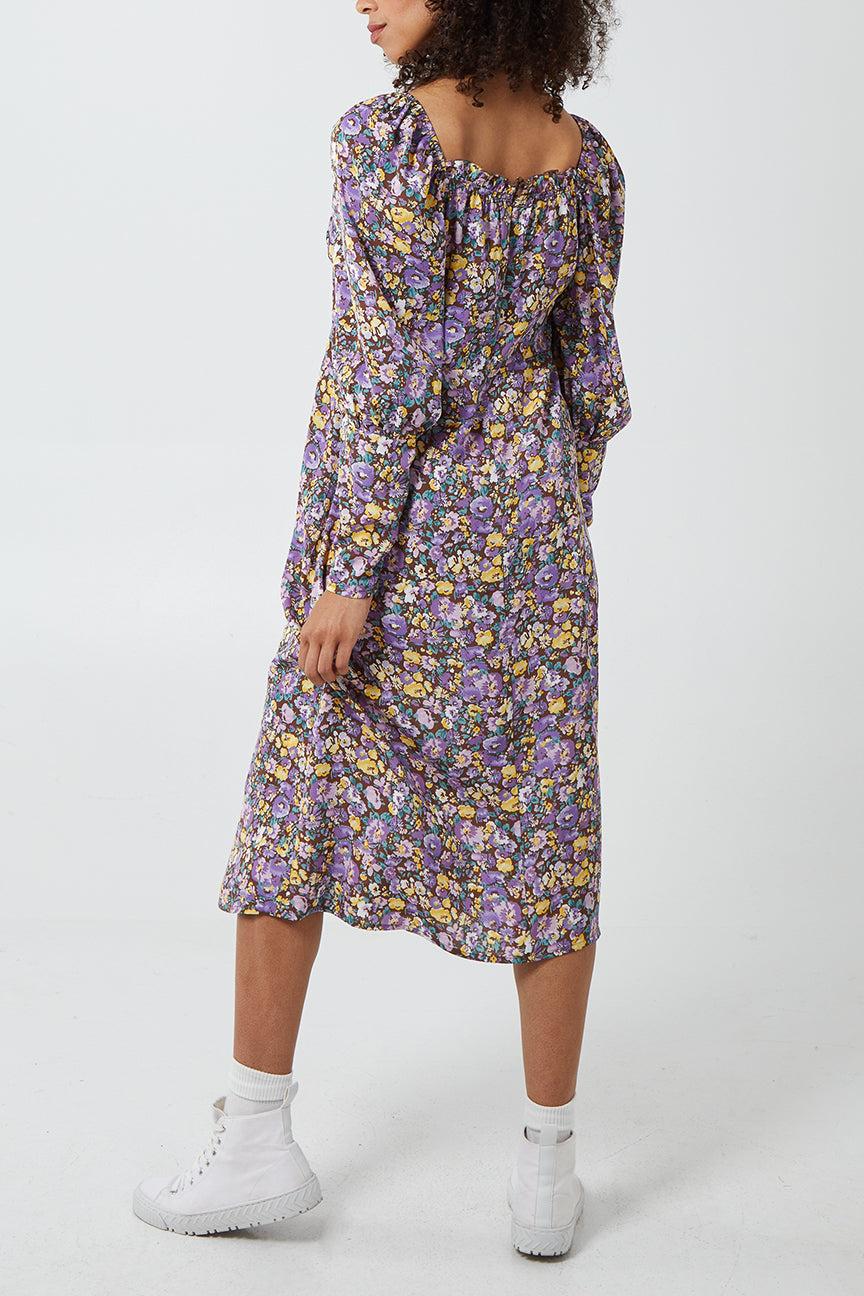 Qed London Corset Front Floral Midi Dress