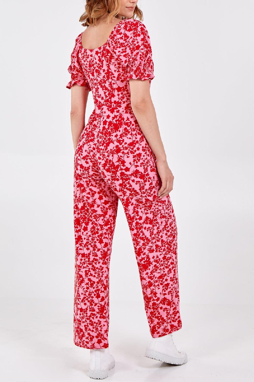 Qed London Corset Front Wide Leg Floral Jumpsuit