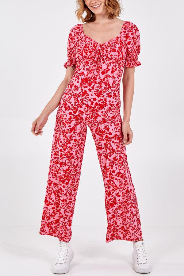 qed london Corset Front Wide Leg Floral Jumpsuit