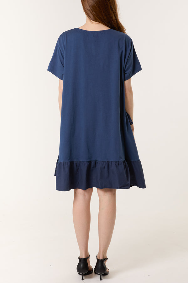 Qed London Cotton Blend Ruffle Hem Mini Dress