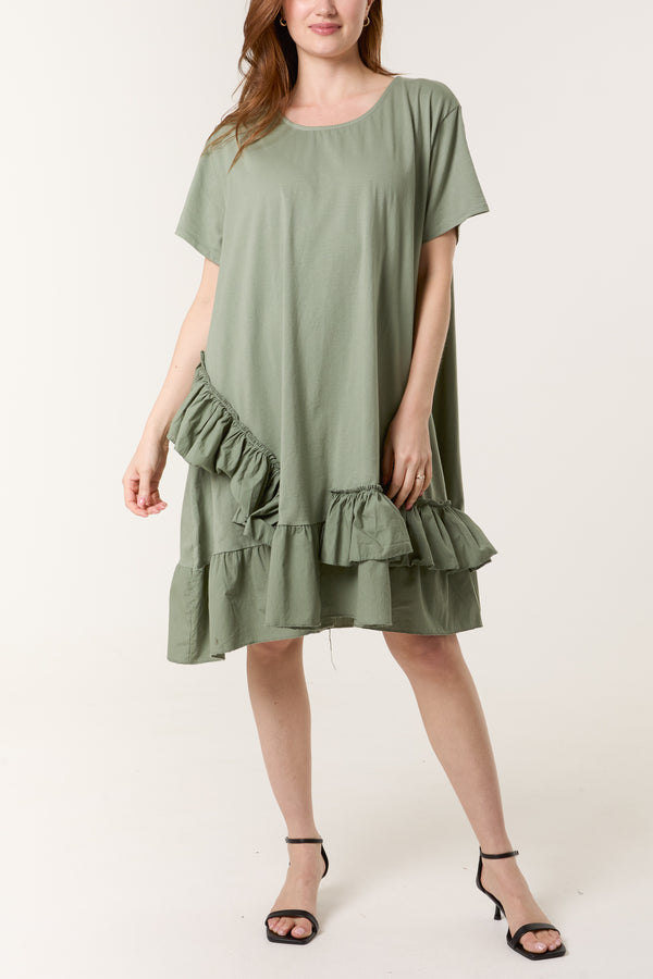 Qed London Cotton Blend Ruffle Hem Mini Dress