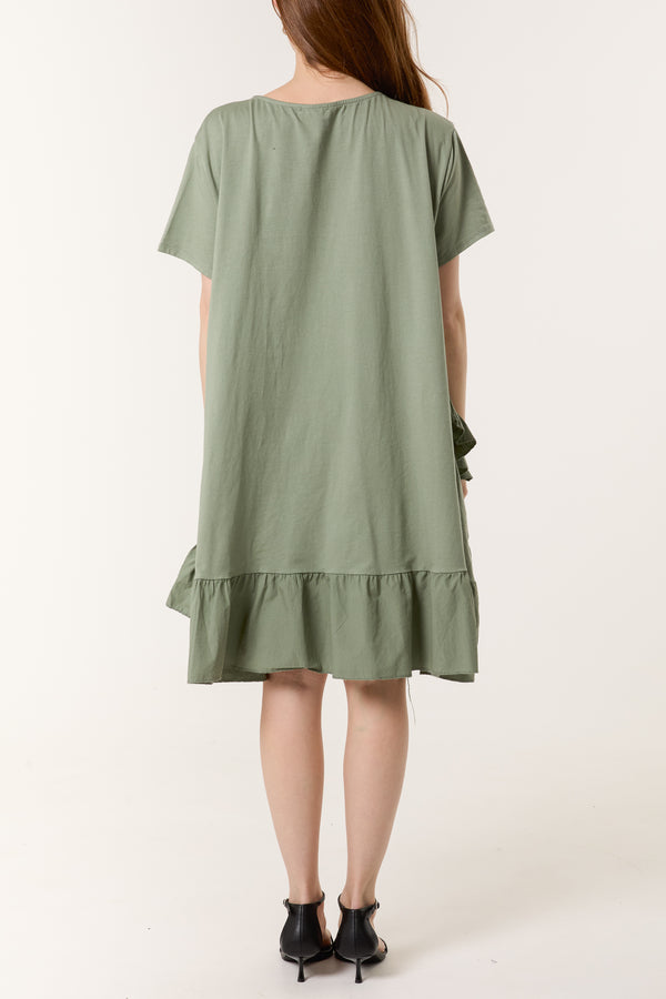 Qed London Cotton Blend Ruffle Hem Mini Dress