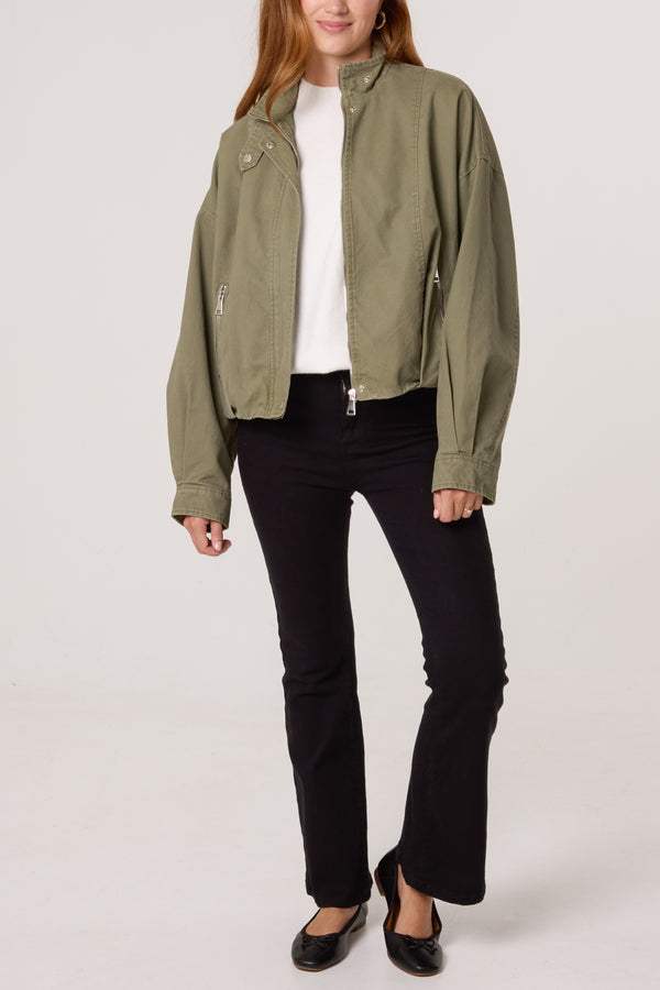 Qed London Cotton High Neck Utility Cropped Jacket