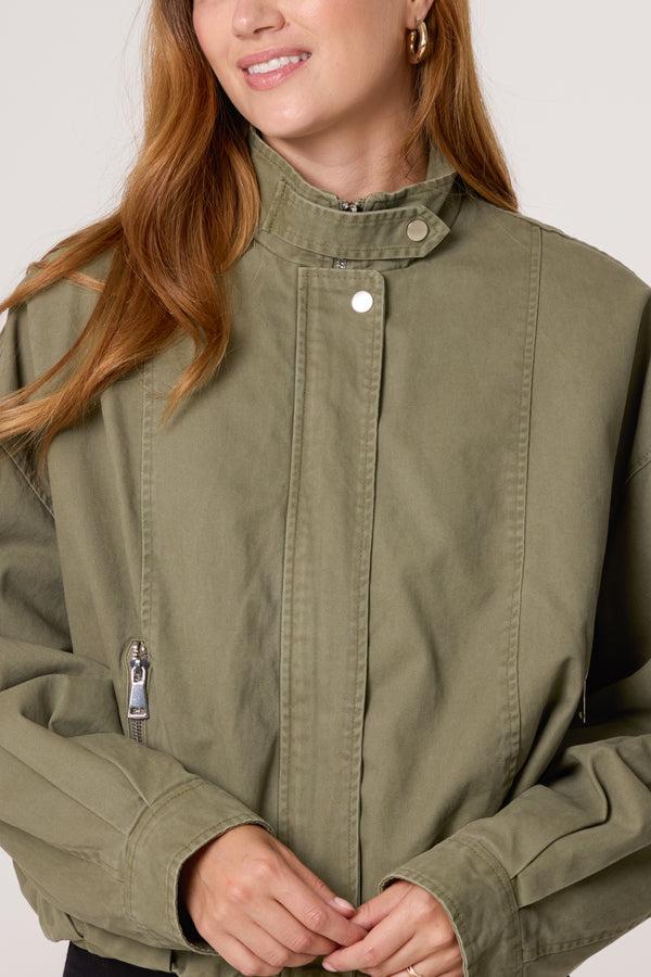 Qed London Cotton High Neck Utility Cropped Jacket