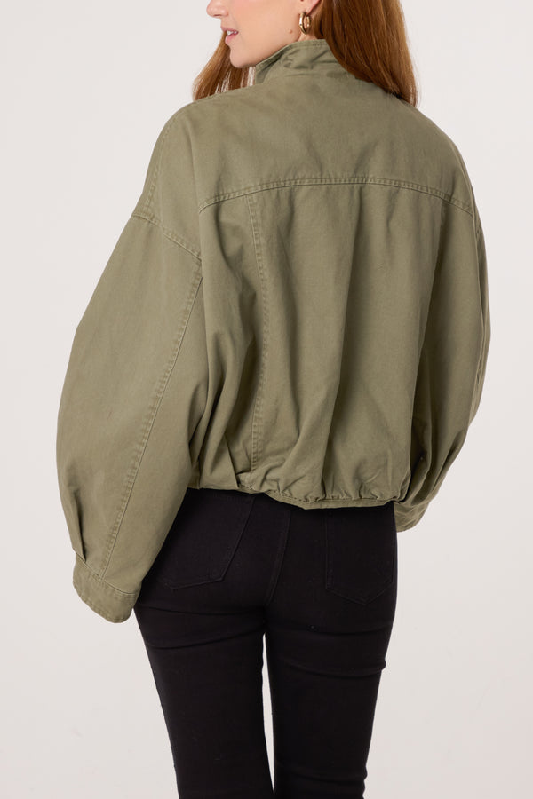 Qed London Cotton High Neck Utility Cropped Jacket