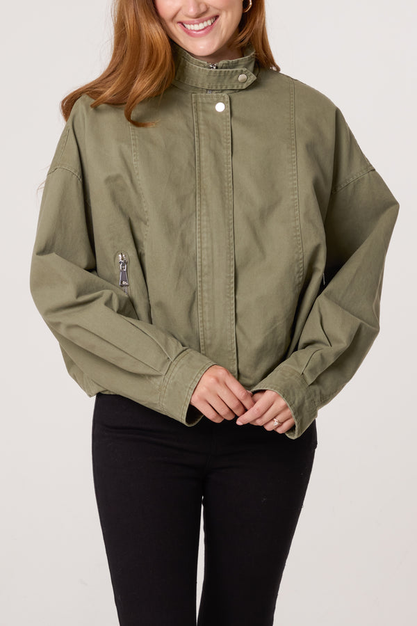 qed london Cotton High Neck Utility Cropped Jacket
