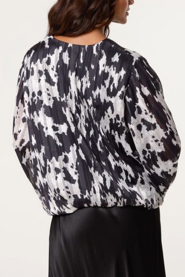 Qed London Cow Print Bubble Hem Blouse