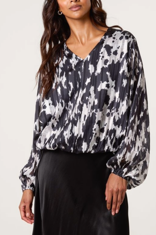 qed london Cow Print Bubble Hem Blouse