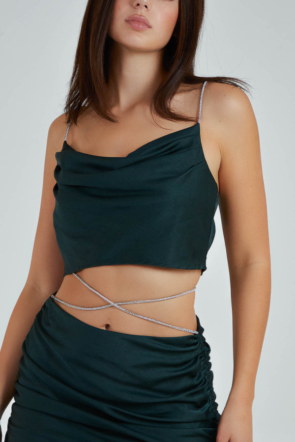 qed london Cowl Cropped Strappy Diamante Top