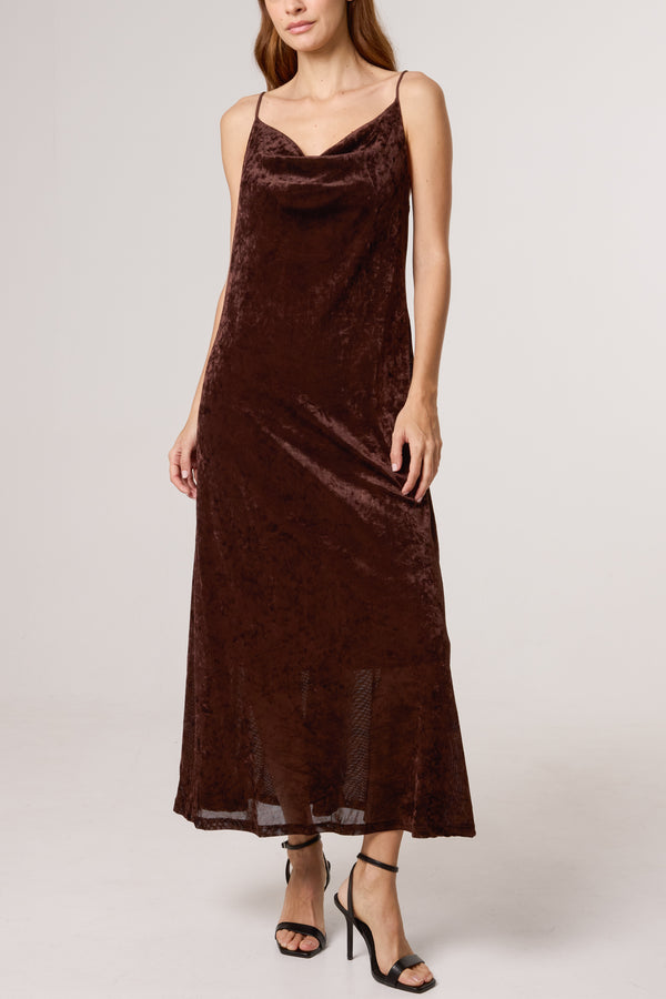 Qed London Cowl Neck Cami Velvet Midi Dress