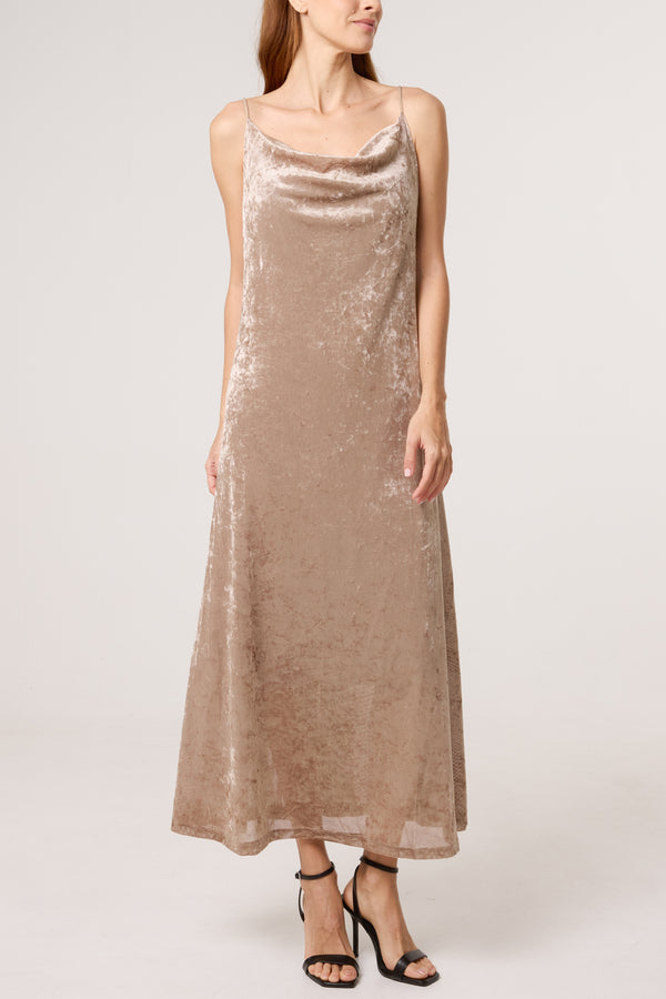 qed london Cowl Neck Cami Velvet Midi Dress