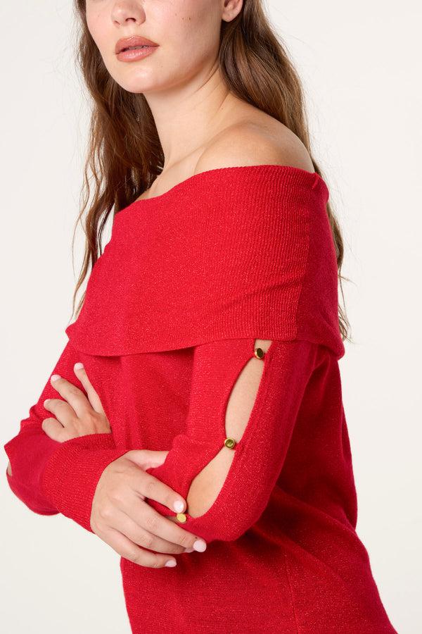 Qed London Cowl Neck Cut Out Sleeve Top