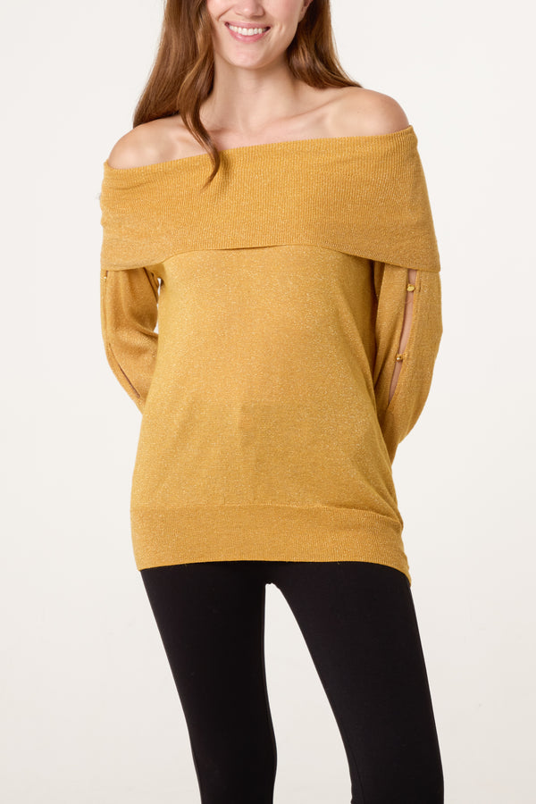 Qed London Cowl Neck Cut Out Sleeve Top