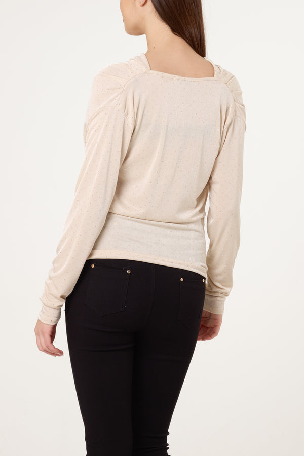 Qed London Cowl Neck Diamante Blouse