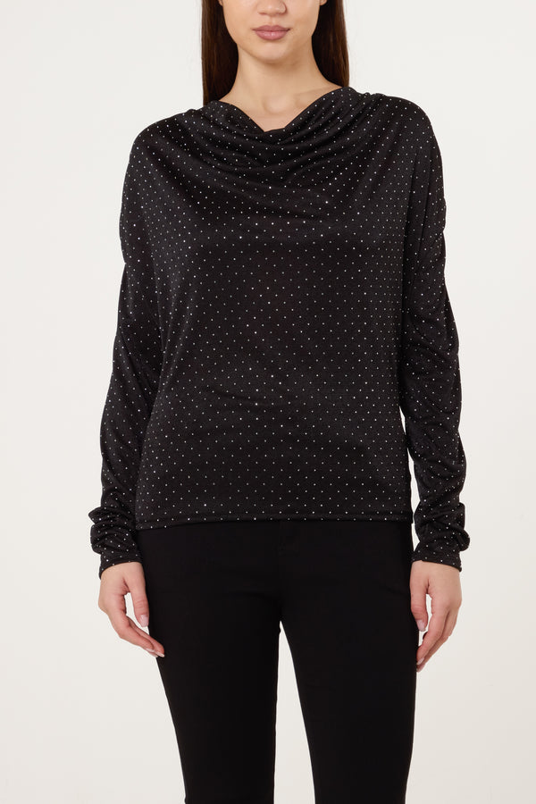Qed London Cowl Neck Diamante Blouse
