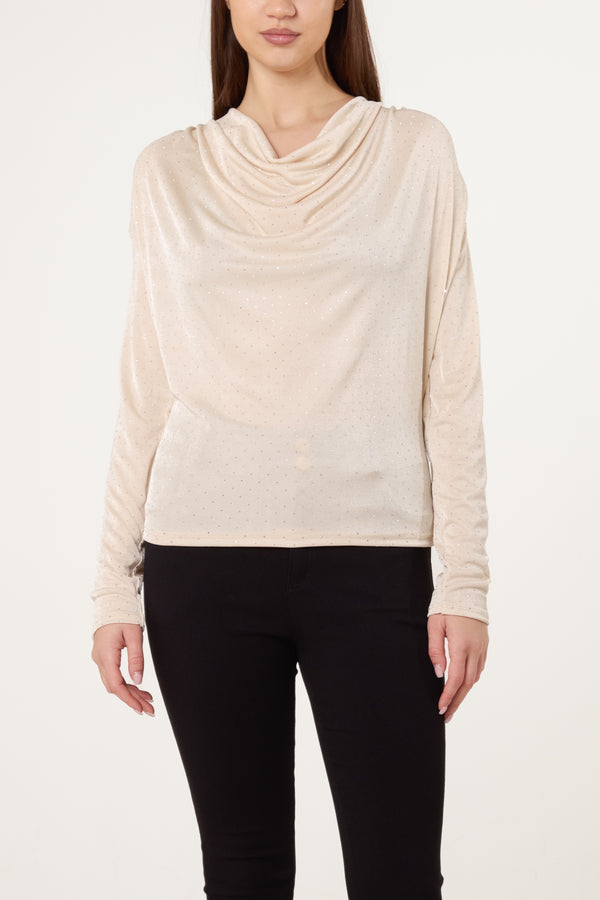 qed london Cowl Neck Diamante Blouse