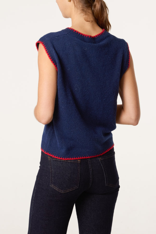 Qed London Crab Stitch Hem Knit Vest