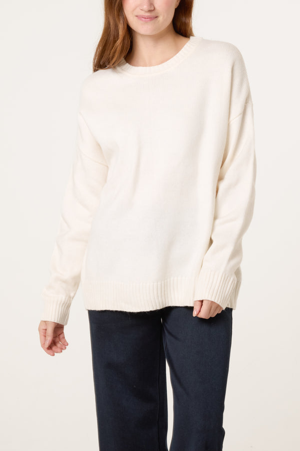 qed london Cream Ribbed Edge Round Neck Jumper