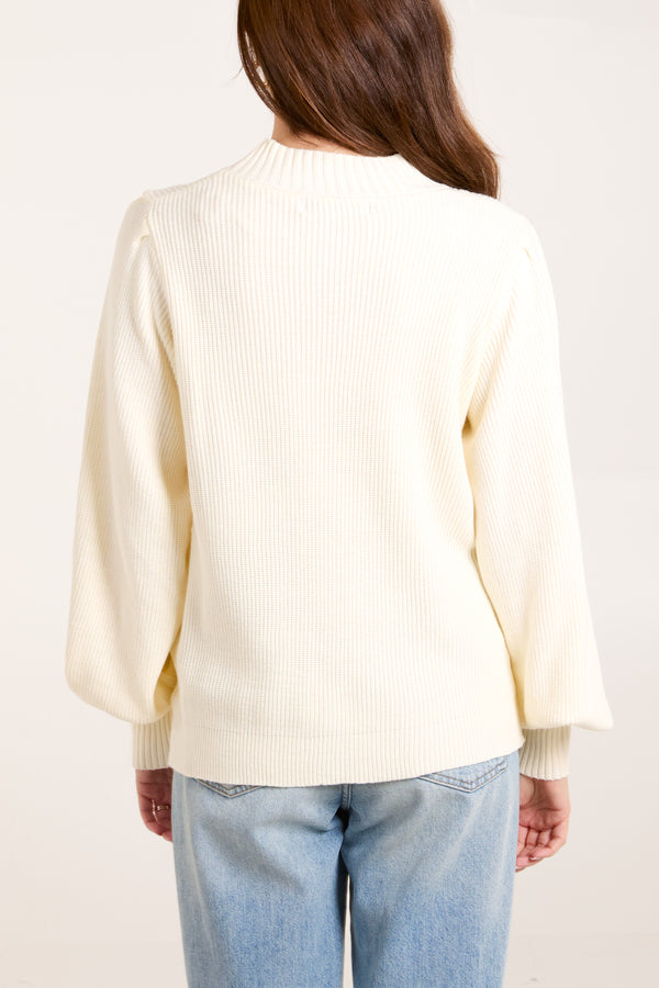 Qed London Cream Soft Knit Round Neck Jumper