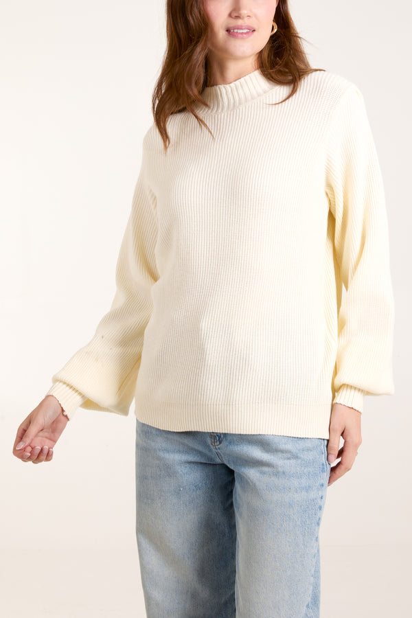 qed london Cream Soft Knit Round Neck Jumper