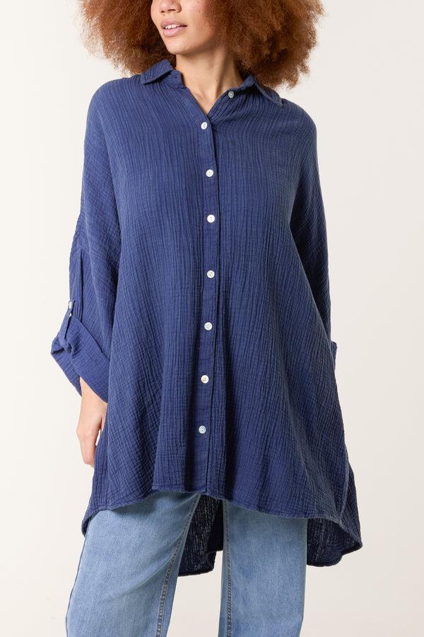 Qed London Crinkle Cotton Oversized Shirt